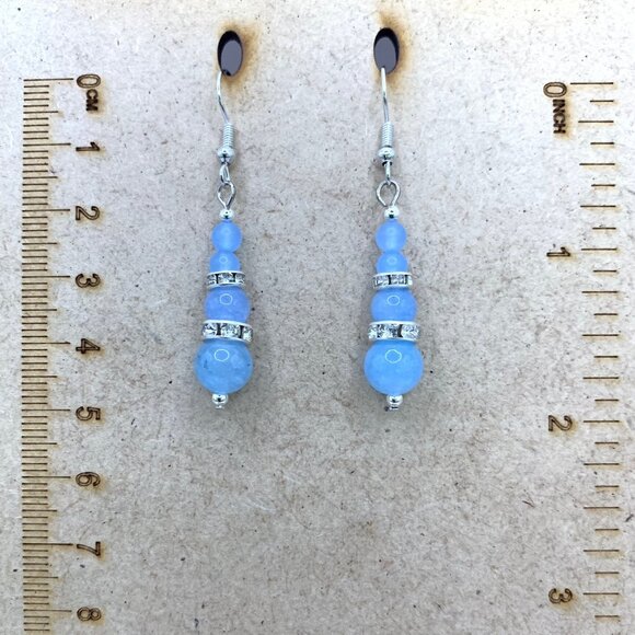Blue Chalcedony Gemstone Bead Handmade Pierced Earrings LR159 - Picture 4 of 5